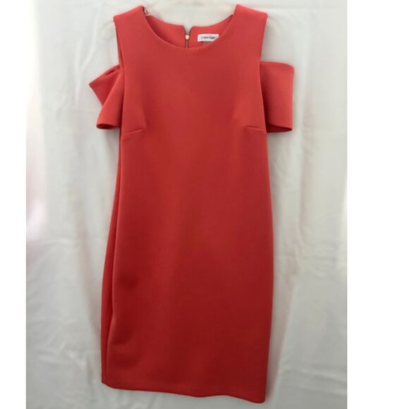 NWOT Calvin Klein Cold Shoulder Sheath Dress, Coral, Size 12 - Picture 2 of 7